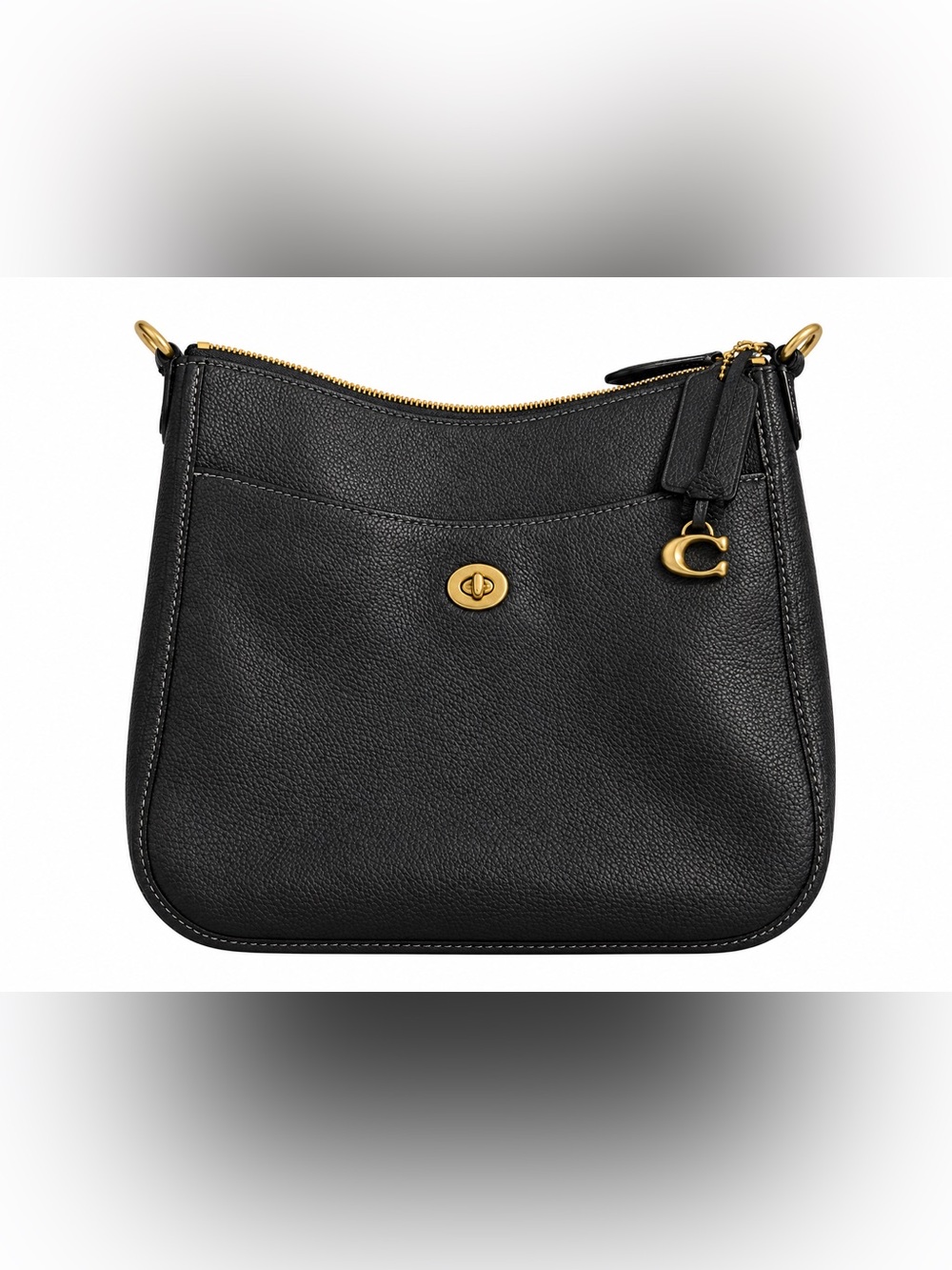 Coach Chaise Black Pebbled Leather Shoulder Bag with Gold-Tone Hardware